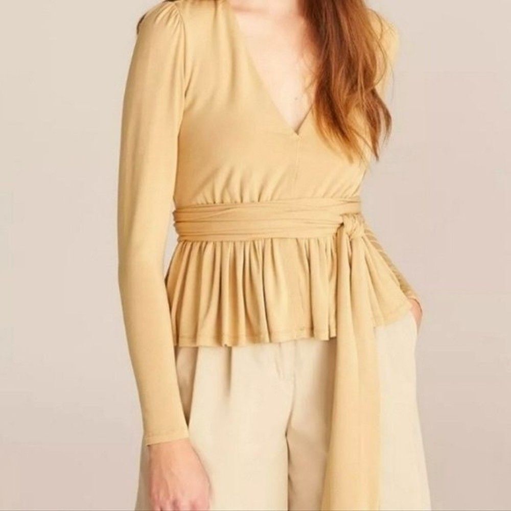 Rebecca Taylor V-Neck Long Sleeve Modal Top Golden Rod Size XS Casual Workwear